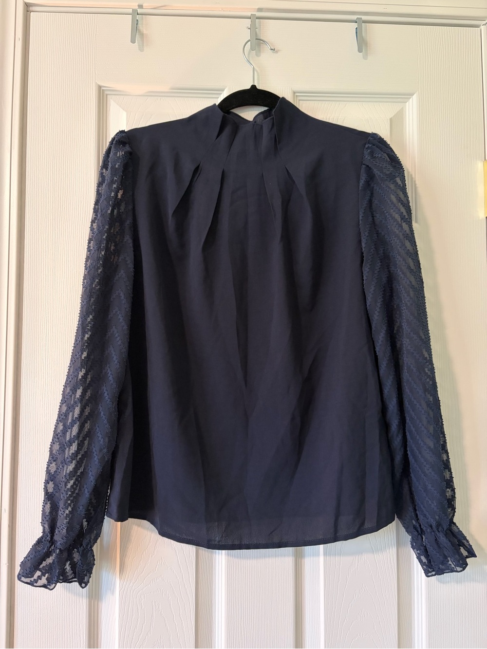 Navy Long-Sleeve Lace Sleeve Blouse